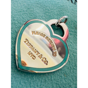 Return to Tiffany & Co. Sterling Silver 925 & Blue Enamel Heart Pendant 25mm